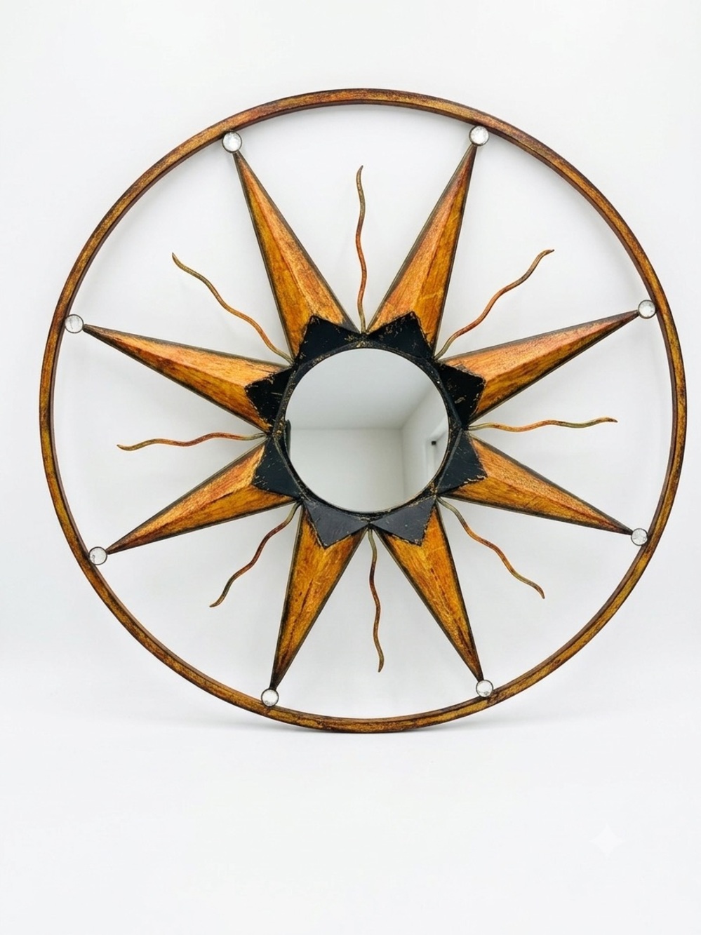 Large Sunburst Starburst Wall Mirror 30” Gold MCM Boho Celestial